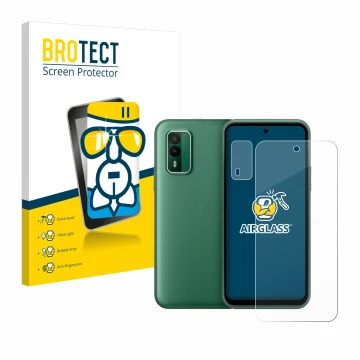 Parte frontale di una confezione del prodotto con il logo del marchio BROTECT. Accanto è raffigurato il dispositivo Nokia XR21