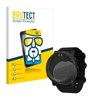 Parte frontale di una confezione del prodotto con il logo del marchio BROTECT. Accanto è raffigurato il dispositivo Suunto Cor