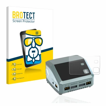 Parte frontale di una confezione del prodotto con il logo del marchio BROTECT. Accanto è raffigurato il dispositivo SkyRc D200
