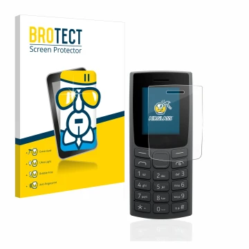 Parte frontale di una confezione del prodotto con il logo del marchio BROTECT. Accanto è raffigurato il dispositivo Nokia 110 