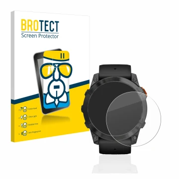 Parte frontale di una confezione del prodotto con il logo del marchio BROTECT. Accanto è raffigurato il dispositivo Garmin Fen