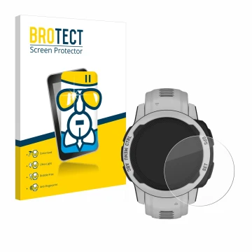 Parte frontale di una confezione del prodotto con il logo del marchio BROTECT. Accanto è raffigurato il dispositivo Garmin Ins