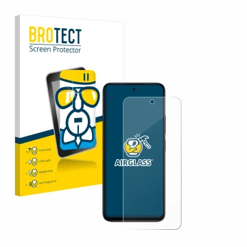 Parte frontale di una confezione del prodotto con il logo del marchio BROTECT. Accanto è raffigurato il dispositivo Xiaomi Red