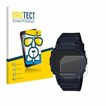 Parte frontale di una confezione del prodotto con il logo del marchio BROTECT. Accanto è raffigurato il dispositivo Casio G-Sh