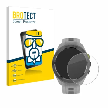 Parte frontale di una confezione del prodotto con il logo del marchio BROTECT. Accanto è raffigurato il dispositivo Garmin App