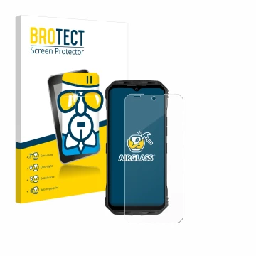 Parte frontale di una confezione del prodotto con il logo del marchio BROTECT. Accanto è raffigurato il dispositivo Doogee V M