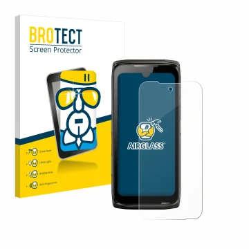 Parte frontale di una confezione del prodotto con il logo del marchio BROTECT. Accanto è raffigurato il dispositivo Crosscall 