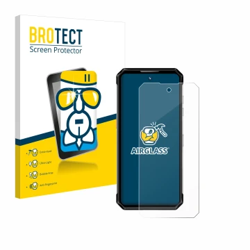 Parte frontale di una confezione del prodotto con il logo del marchio BROTECT. Accanto è raffigurato il dispositivo Oukitel WP