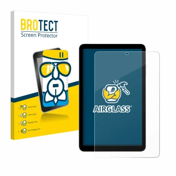 Parte frontale di una confezione del prodotto con il logo del marchio BROTECT. Accanto è raffigurato il dispositivo Alldocube 