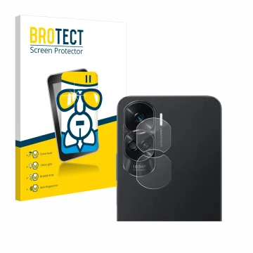 Parte frontale di una confezione del prodotto con il logo del marchio BROTECT. Accanto è raffigurato il dispositivo Honor 90 L