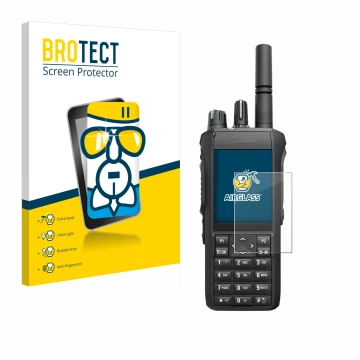 Parte frontale di una confezione del prodotto con il logo del marchio BROTECT. Accanto è raffigurato il dispositivo Motorola M