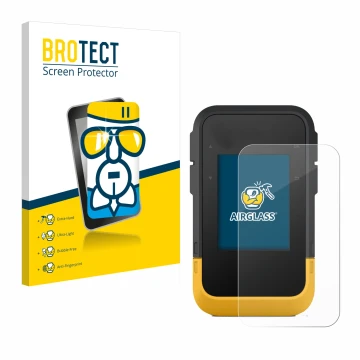 Parte frontale di una confezione del prodotto con il logo del marchio BROTECT. Accanto è raffigurato il dispositivo Garmin eTr