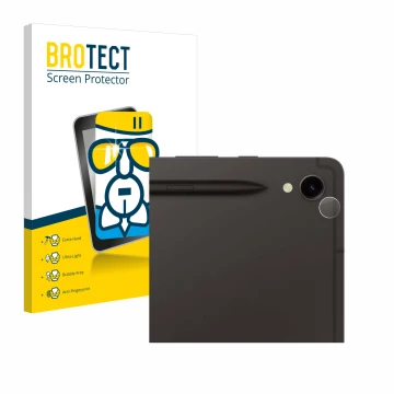 Parte frontale di una confezione del prodotto con il logo del marchio BROTECT. Accanto è raffigurato il dispositivo Samsung Ga