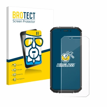 Parte frontale di una confezione del prodotto con il logo del marchio BROTECT. Accanto è raffigurato il dispositivo Oukitel WP