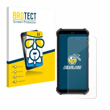 Parte frontale di una confezione del prodotto con il logo del marchio BROTECT. Accanto è raffigurato il dispositivo Ulefone Ar
