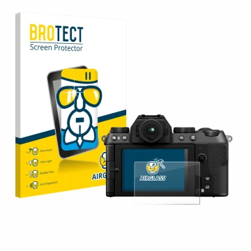 Parte frontale di una confezione del prodotto con il logo del marchio BROTECT. Accanto è raffigurato il dispositivo Fujifilm X