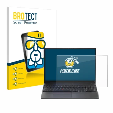 Parte frontale di una confezione del prodotto con il logo del marchio BROTECT. Accanto è raffigurato il dispositivo Lenovo Thi