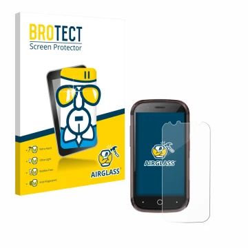 Parte frontale di una confezione del prodotto con il logo del marchio BROTECT. Accanto è raffigurato il dispositivo Unihertz J