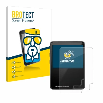 Parte frontale di una confezione del prodotto con il logo del marchio BROTECT. Accanto è raffigurato il dispositivo HifiWalker