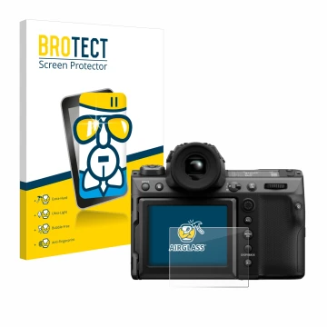 Parte frontale di una confezione del prodotto con il logo del marchio BROTECT. Accanto è raffigurato il dispositivo Fujifilm G