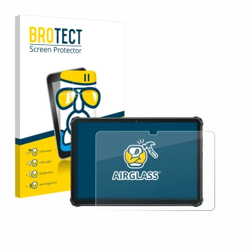 Parte frontale di una confezione del prodotto con il logo del marchio BROTECT. Accanto è raffigurato il dispositivo Oukitel RT