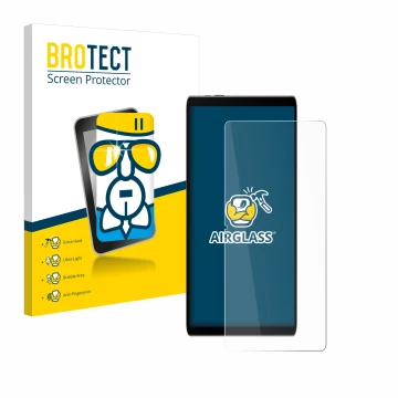 Parte frontale di una confezione del prodotto con il logo del marchio BROTECT. Accanto è raffigurato il dispositivo Samsung Ga