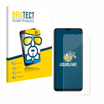 Parte frontale di una confezione del prodotto con il logo del marchio BROTECT. Accanto è raffigurato il dispositivo Infinix Ho