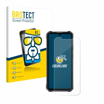 Parte frontale di una confezione del prodotto con il logo del marchio BROTECT. Accanto è raffigurato il dispositivo Oukitel WP