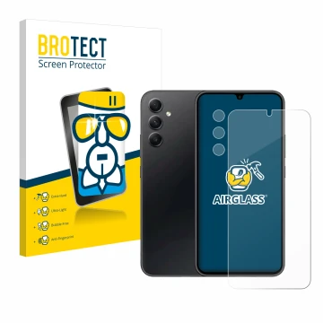 Parte frontale di una confezione del prodotto con il logo del marchio BROTECT. Accanto è raffigurato il dispositivo Samsung Ga