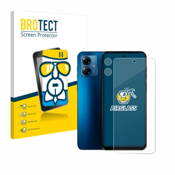 Parte frontale di una confezione del prodotto con il logo del marchio BROTECT. Accanto è raffigurato il dispositivo Motorola M