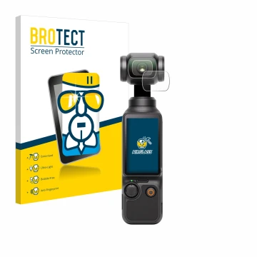 Parte frontale di una confezione del prodotto con il logo del marchio BROTECT. Accanto è raffigurato il dispositivo DJI Osmo P