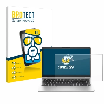 Parte frontale di una confezione del prodotto con il logo del marchio BROTECT. Accanto è raffigurato il dispositivo HP ProBook
