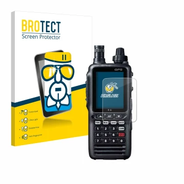 Parte frontale di una confezione del prodotto con il logo del marchio BROTECT. Accanto è raffigurato il dispositivo Yaesu FTA-