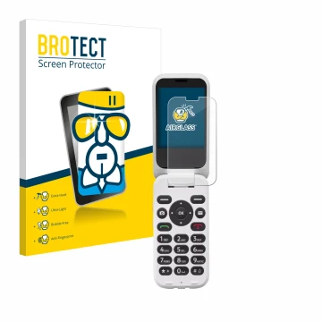 Parte frontale di una confezione del prodotto con il logo del marchio BROTECT. Accanto è raffigurato il dispositivo Doro 6820 