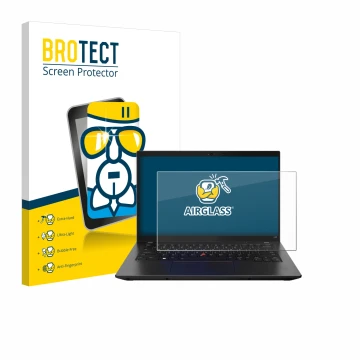Parte frontale di una confezione del prodotto con il logo del marchio BROTECT. Accanto è raffigurato il dispositivo Lenovo Thi