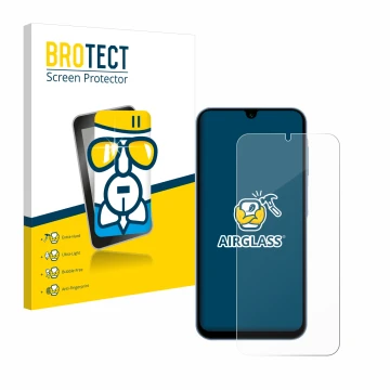 Parte frontale di una confezione del prodotto con il logo del marchio BROTECT. Accanto è raffigurato il dispositivo Samsung Ga