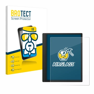 Parte frontale di una confezione del prodotto con il logo del marchio BROTECT. Accanto è raffigurato il dispositivo Boox Tab U