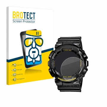 Parte frontale di una confezione del prodotto con il logo del marchio BROTECT. Accanto è raffigurato il dispositivo Casio G-Sh