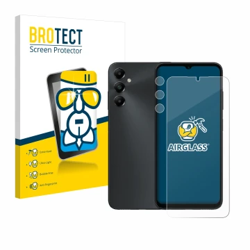 Parte frontale di una confezione del prodotto con il logo del marchio BROTECT. Accanto è raffigurato il dispositivo Samsung Ga