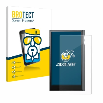 Parte frontale di una confezione del prodotto con il logo del marchio BROTECT. Accanto è raffigurato il dispositivo Astell&Ker
