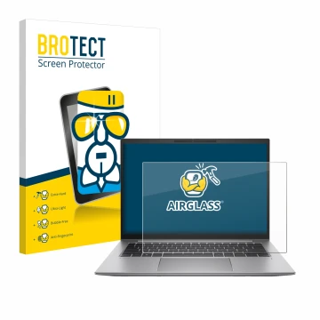 Parte frontale di una confezione del prodotto con il logo del marchio BROTECT. Accanto è raffigurato il dispositivo HP Zbook F
