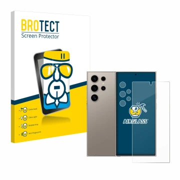 Parte frontale di una confezione del prodotto con il logo del marchio BROTECT. Accanto è raffigurato il dispositivo Samsung Ga