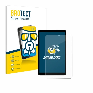 Parte frontale di una confezione del prodotto con il logo del marchio BROTECT. Accanto è raffigurato il dispositivo Alldocube 