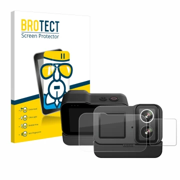 Parte frontale di una confezione del prodotto con il logo del marchio BROTECT. Accanto è raffigurato il dispositivo SJCAM SJ20