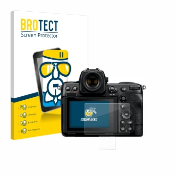 Parte frontale di una confezione del prodotto con il logo del marchio BROTECT. Accanto è raffigurato il dispositivo Nikon Z 8 