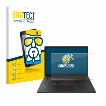 Parte frontale di una confezione del prodotto con il logo del marchio BROTECT. Accanto è raffigurato il dispositivo Lenovo Thi