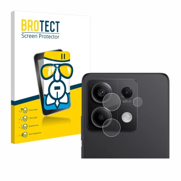 Parte frontale di una confezione del prodotto con il logo del marchio BROTECT. Accanto è raffigurato il dispositivo Xiaomi Red