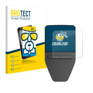 Parte frontale di una confezione del prodotto con il logo del marchio BROTECT. Accanto è raffigurato il dispositivo Trezor Saf
