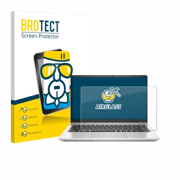 Parte frontale di una confezione del prodotto con il logo del marchio BROTECT. Accanto è raffigurato il dispositivo HP ProBook