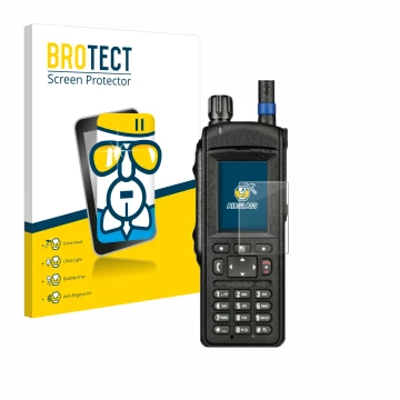 Parte frontale di una confezione del prodotto con il logo del marchio BROTECT. Accanto è raffigurato il dispositivo Motorola M